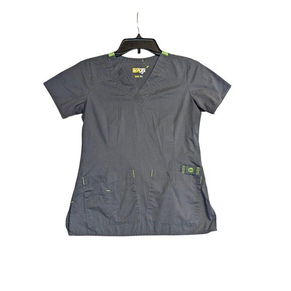 WonderWink WonderFLEX XXS Scrub Top With Pockets & Green Trim - Picture 1 of 4